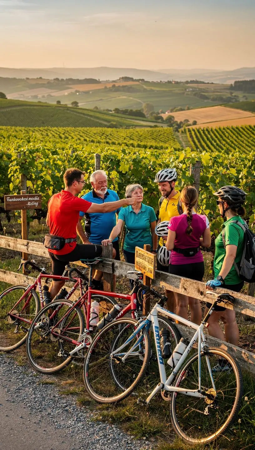 A scenic railway journey through Slovakia's countryside with lush green hills.